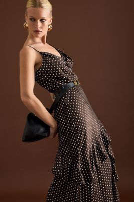 Robe longue By Anthropologie Annie à col châle et volants