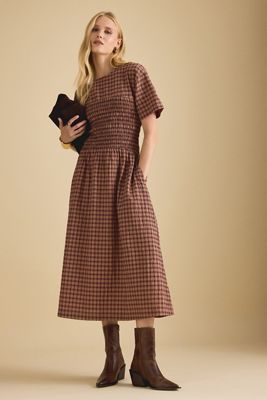 By Anthropologie Fern Smocked Short-Sleeve Midi Dress
