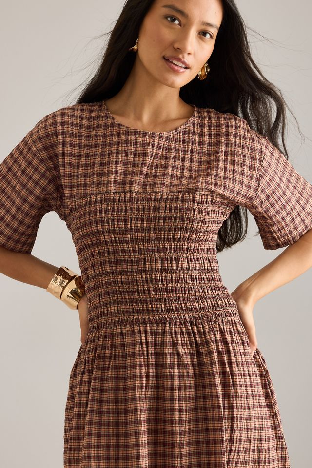 By Anthropologie Vestido Midi de Manga Corta Fruncido Fern #4
