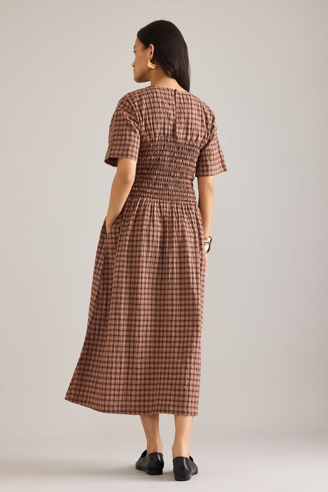 By Anthropologie Vestido Midi de Manga Corta Fruncido Fern #2