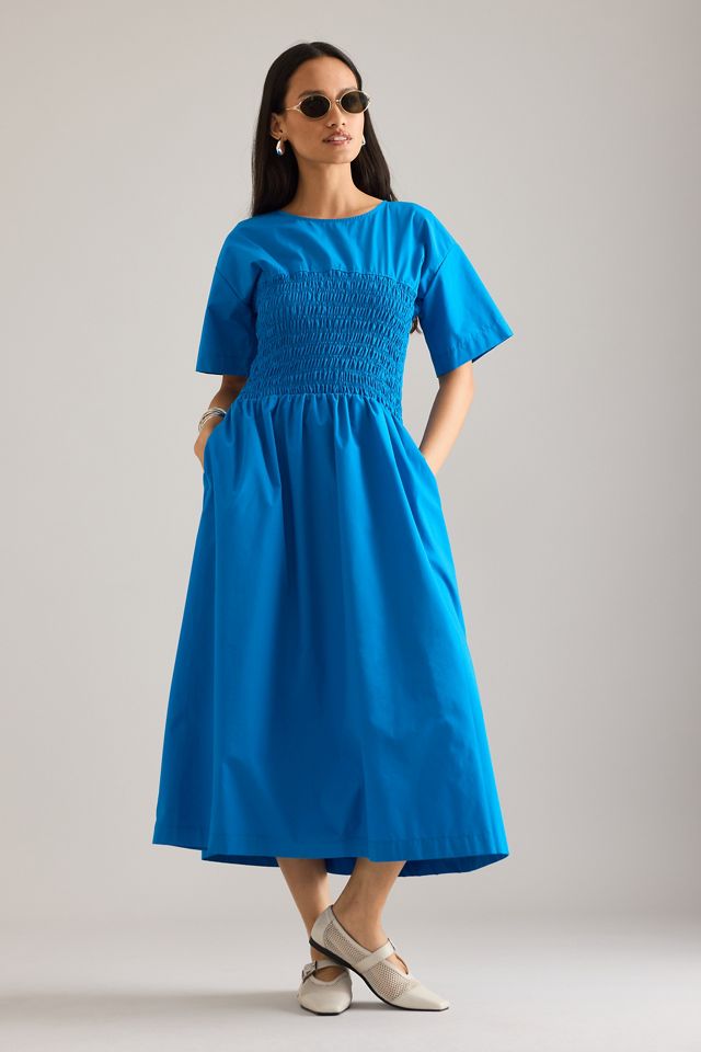 By Anthropologie Fern Smocked Short-Sleeve Midi Dress #4