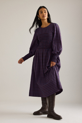 By Anthropologie Fern Smocked Long-Sleeve Midi Dress