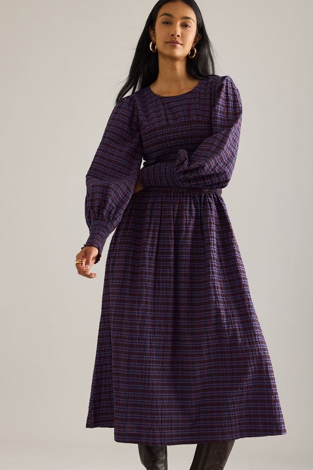 By Anthropologie Robe midi à manches longues et à smocks Fern #2