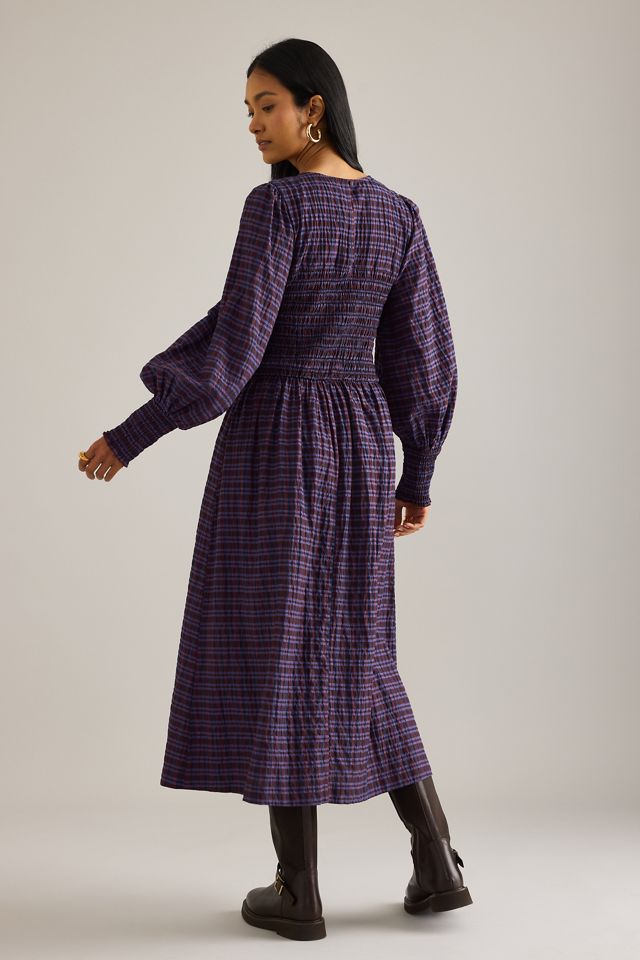 By Anthropologie Robe midi à manches longues et à smocks Fern #1