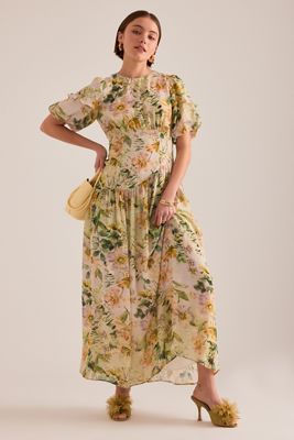 Robe longue Fifi à imprimé floral et manches bouffantes By Anthropologie