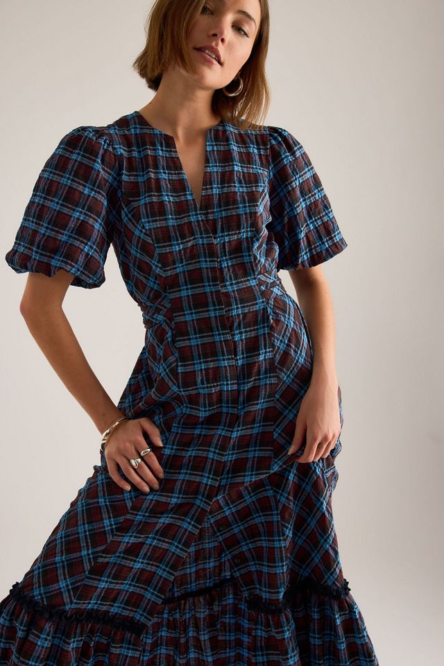 Vestido Midi de Cuadros con Mangas Abullonadas By Anthropologie #2