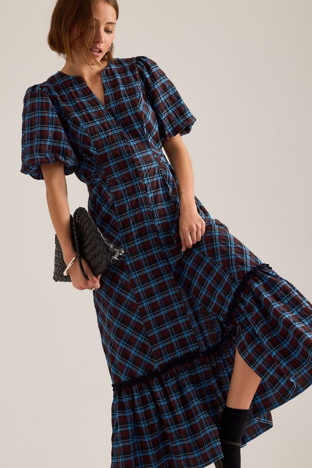 Vestido Midi de Cuadros con Mangas Abullonadas By Anthropologie #3