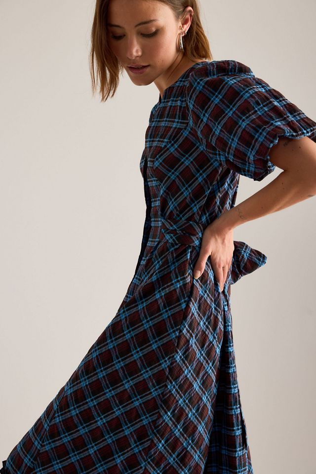 Vestido Midi de Cuadros con Mangas Abullonadas By Anthropologie #4