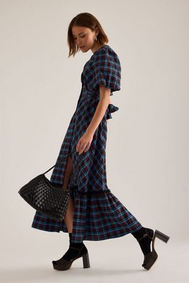 Vestido Midi de Cuadros con Mangas Abullonadas By Anthropologie