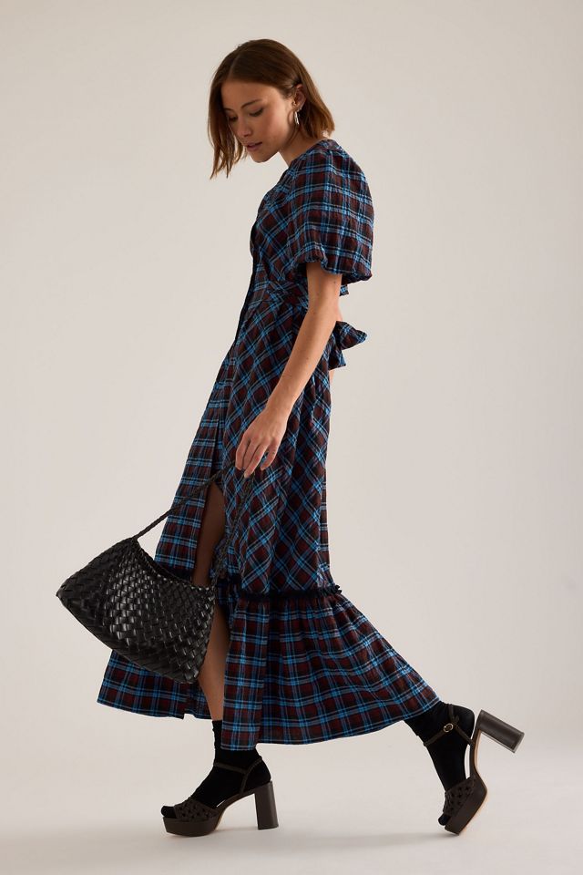 Vestido Midi de Cuadros con Mangas Abullonadas By Anthropologie #1