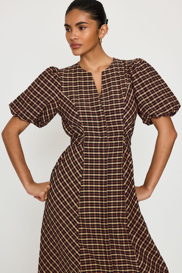 By Anthropologie Puffärmel-Karo-Midikleid #1