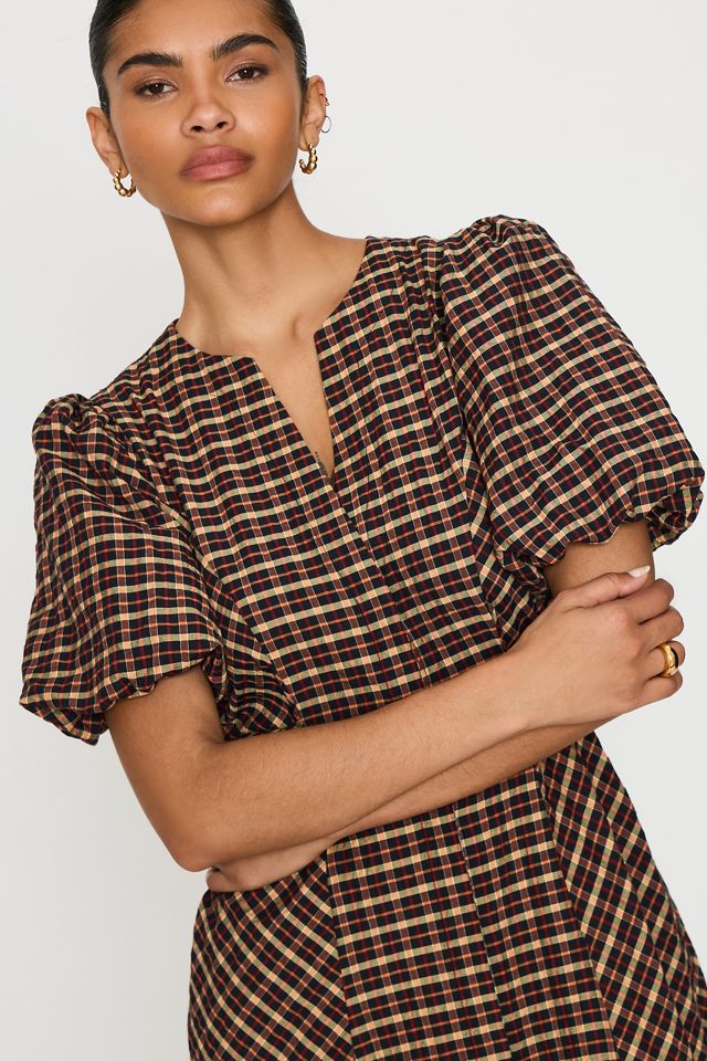 By Anthropologie Puffärmel-Karo-Midikleid #3