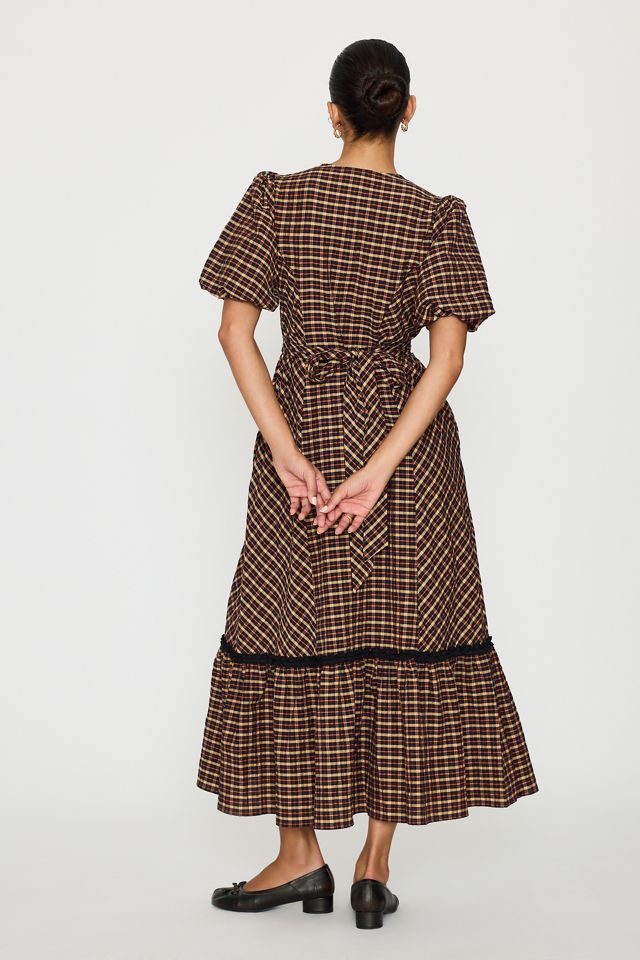 By Anthropologie Puffärmel-Karo-Midikleid #5