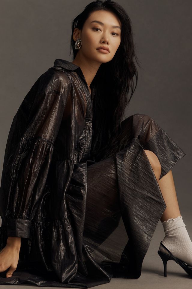 Pilcro Long-Sleeve V-Neck Metallic High-Low Dress #3