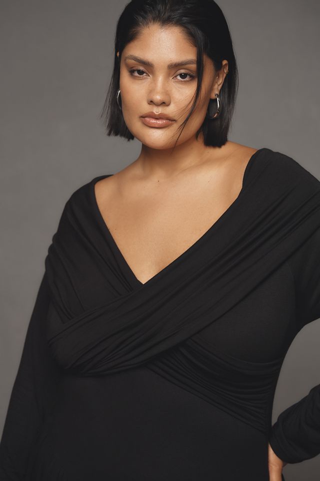 By Anthropologie Long-Sleeve Off-The-Shoulder Knit Maxi Dress #5