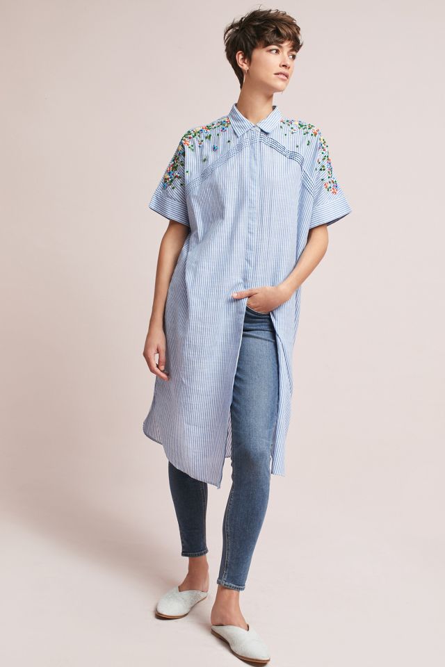 Neysa Embroidered Shirt Dress Blue