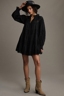 Maeve Long-Sleeve Lace Mini Dress | Anthropologie