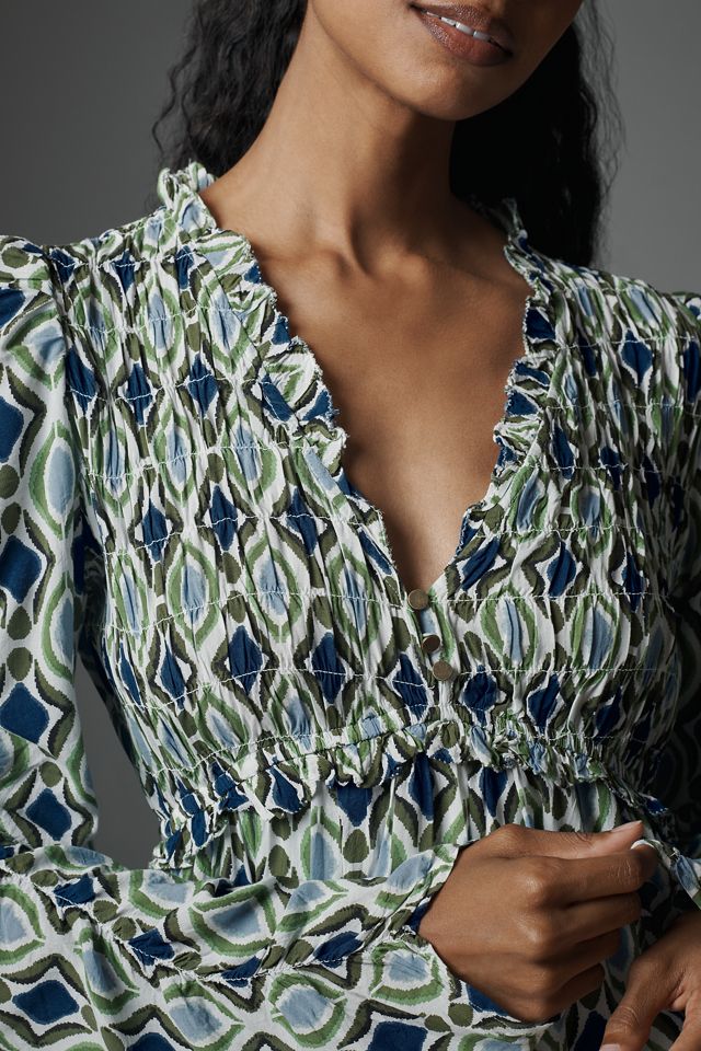 By Anthropologie Long-Sleeve V-Neck Ruffle Mini Dress #2