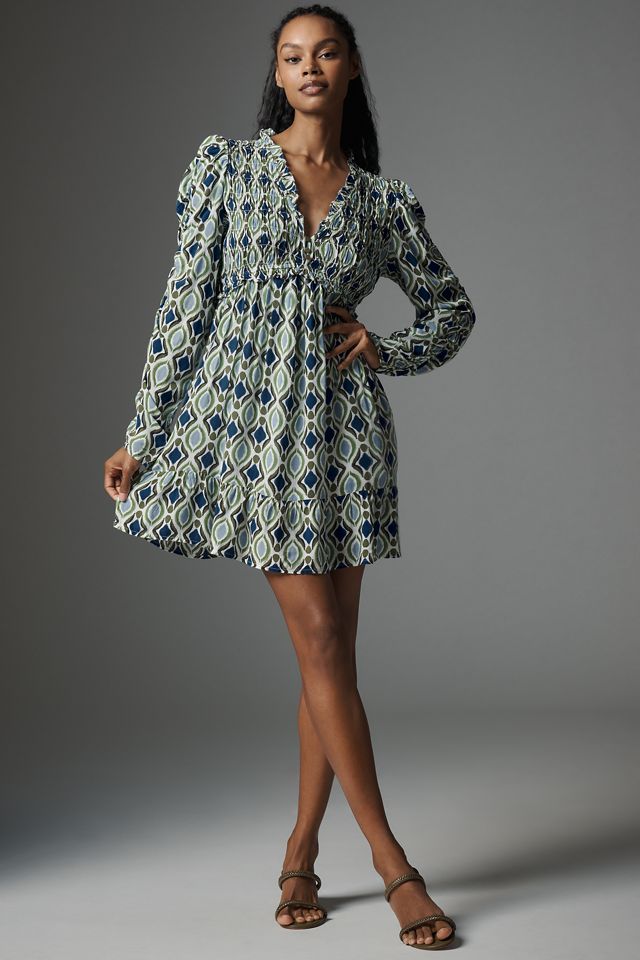By Anthropologie Long-Sleeve V-Neck Ruffle Mini Dress #3