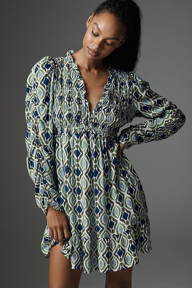 long sleeve ruffle mini dress Beaujolais Cowl Neckline Sage and long sleeves Sangria Plaid Ruffle Trim Smocked