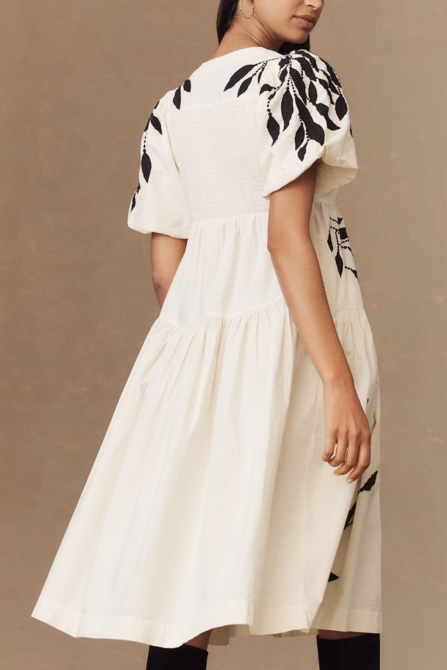 By Anthropologie Short-Sleeve Embroidery Appliqué Maxi Dress #1