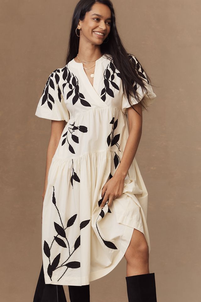 By Anthropologie Short-Sleeve Embroidery Appliqué Maxi Dress #2