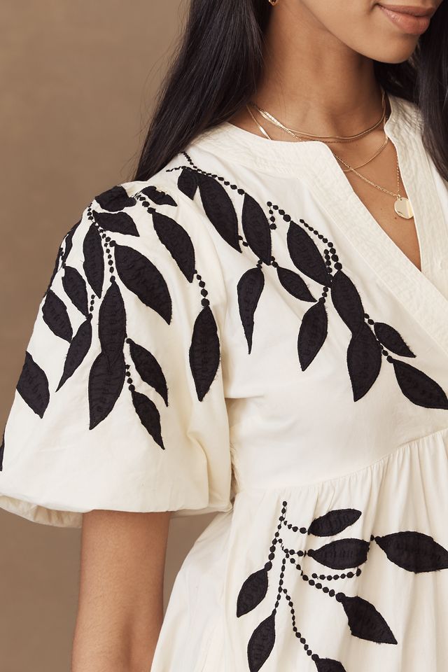 By Anthropologie Short-Sleeve Embroidery Appliqué Maxi Dress #3