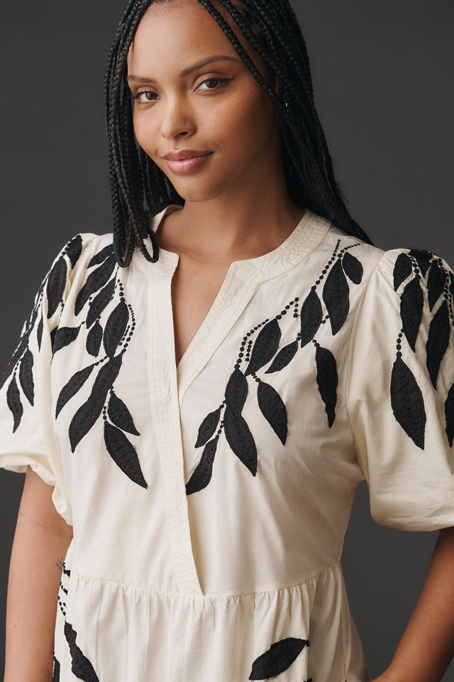 By Anthropologie Short-Sleeve Embroidery Appliqué Maxi Dress #5