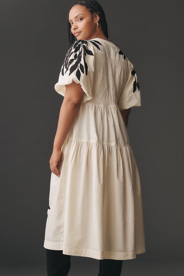 By Anthropologie Short-Sleeve Embroidery Appliqué Maxi Dress #6