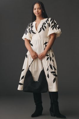 By Anthropologie Short-Sleeve Embroidery Appliqué Maxi Dress