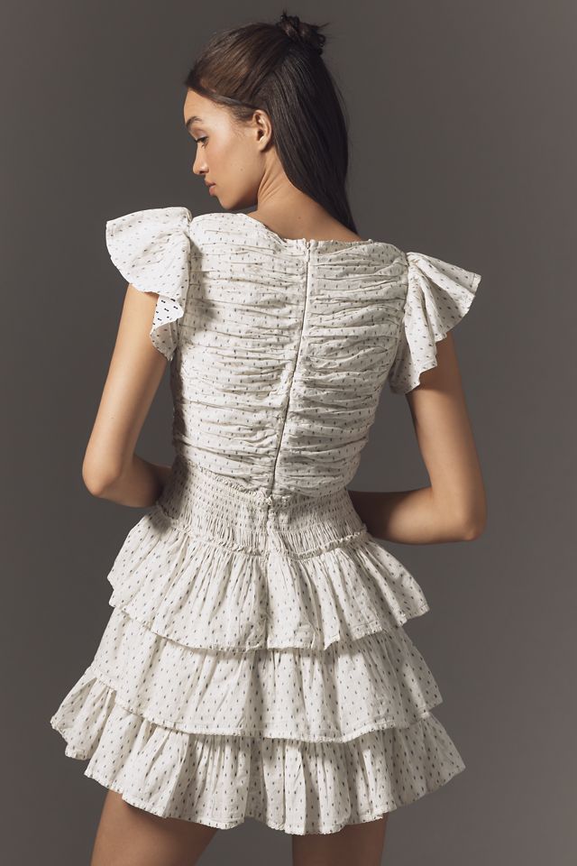 By Anthropologie Puff-Sleeve Gathered Tiered Mini Dress #1