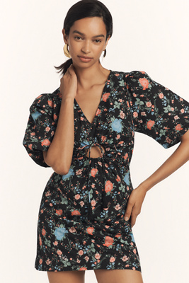 MAEVE SHORT-SLEEVE V-NECK COTTON MINI DRESS 