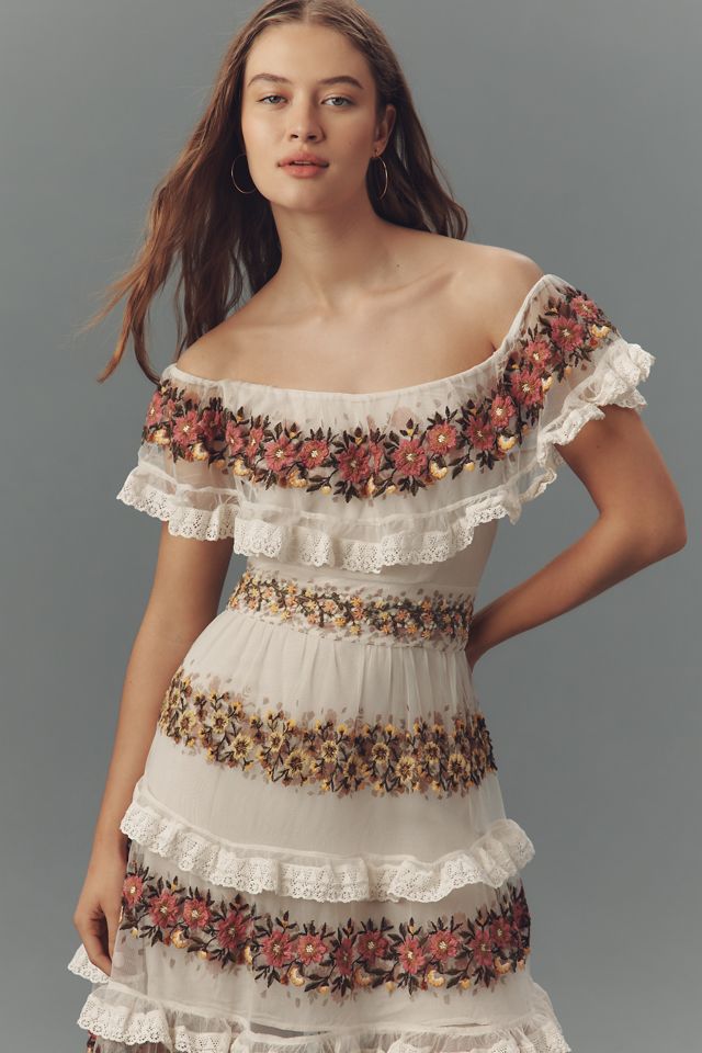 Ameri（アメリ）の「EMBROIDERY TULLE TIERED DRESS（ドレス