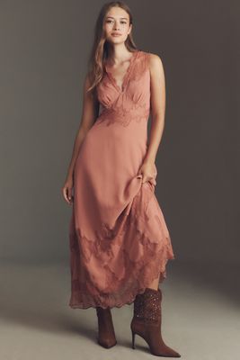 By Anthropologie V-Neck Lace-Panel Maxi Dress