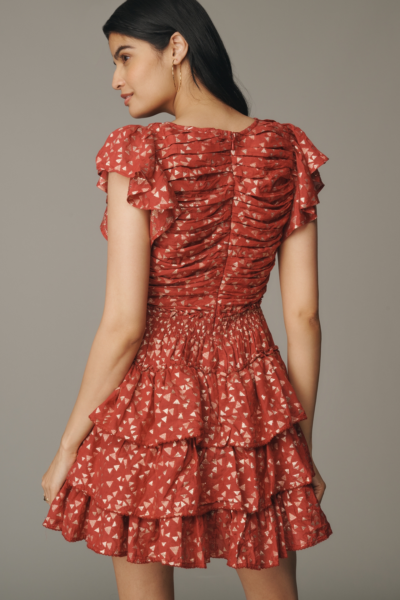 By Anthropologie Short-Sleeve Ruffled Mini Dress