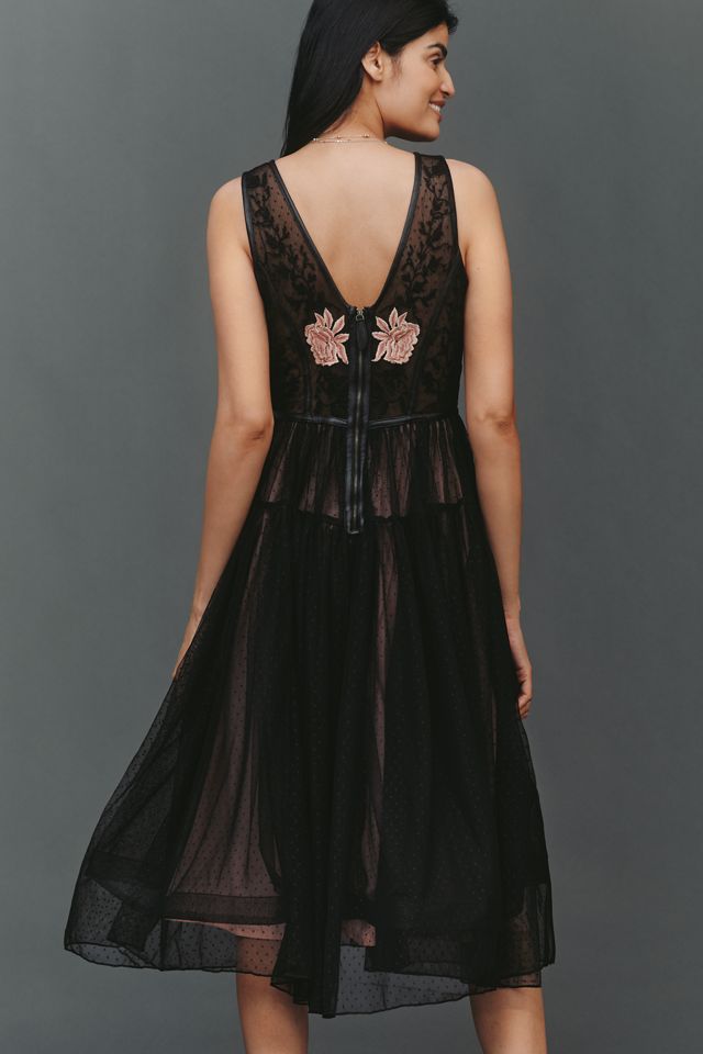 By Anthropologie Corset Lace Tulle Midi Dress #1