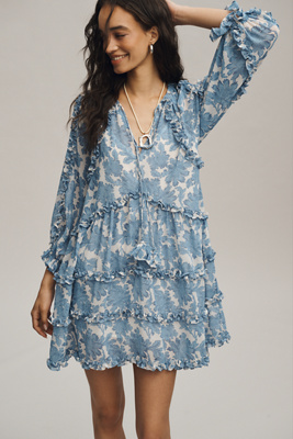 By Anthropologie Long-Sleeve Ruffle Mini Dress