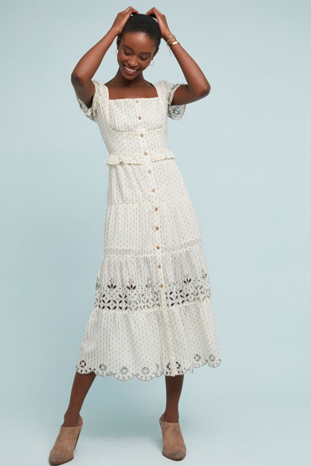 dianne tiered floral midi dress Listicle Women's Flower Fields Tiered Floral Midi Dress in White
