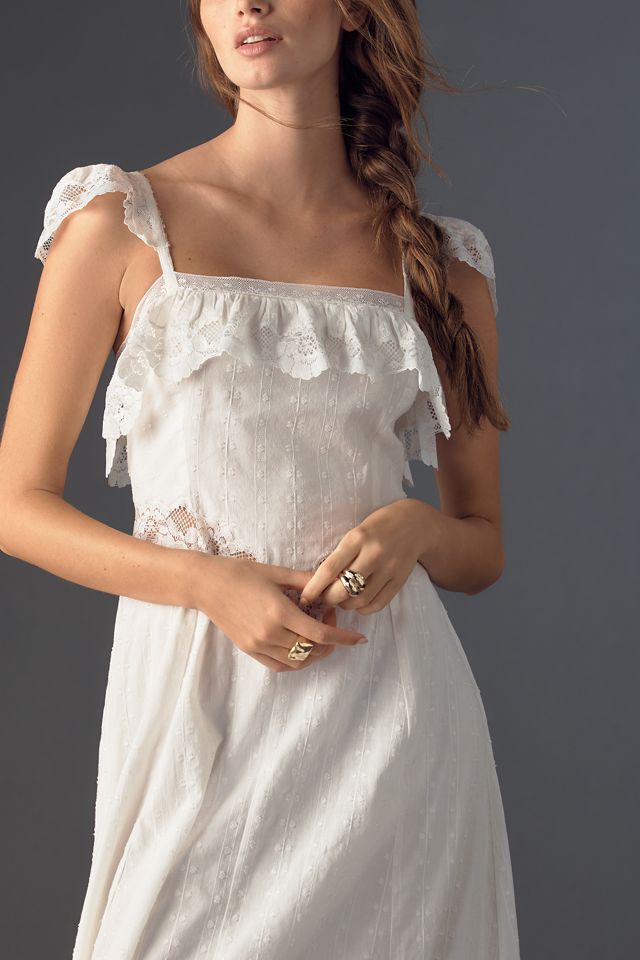 denim dress outfit Cutwork Cotton-Poplin A-Line Mini Dress in White - 8 main image 1