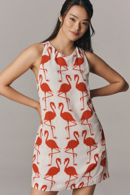 Maeve Sleeveless Linen Blend Printed Shift Mini Dress In Multi