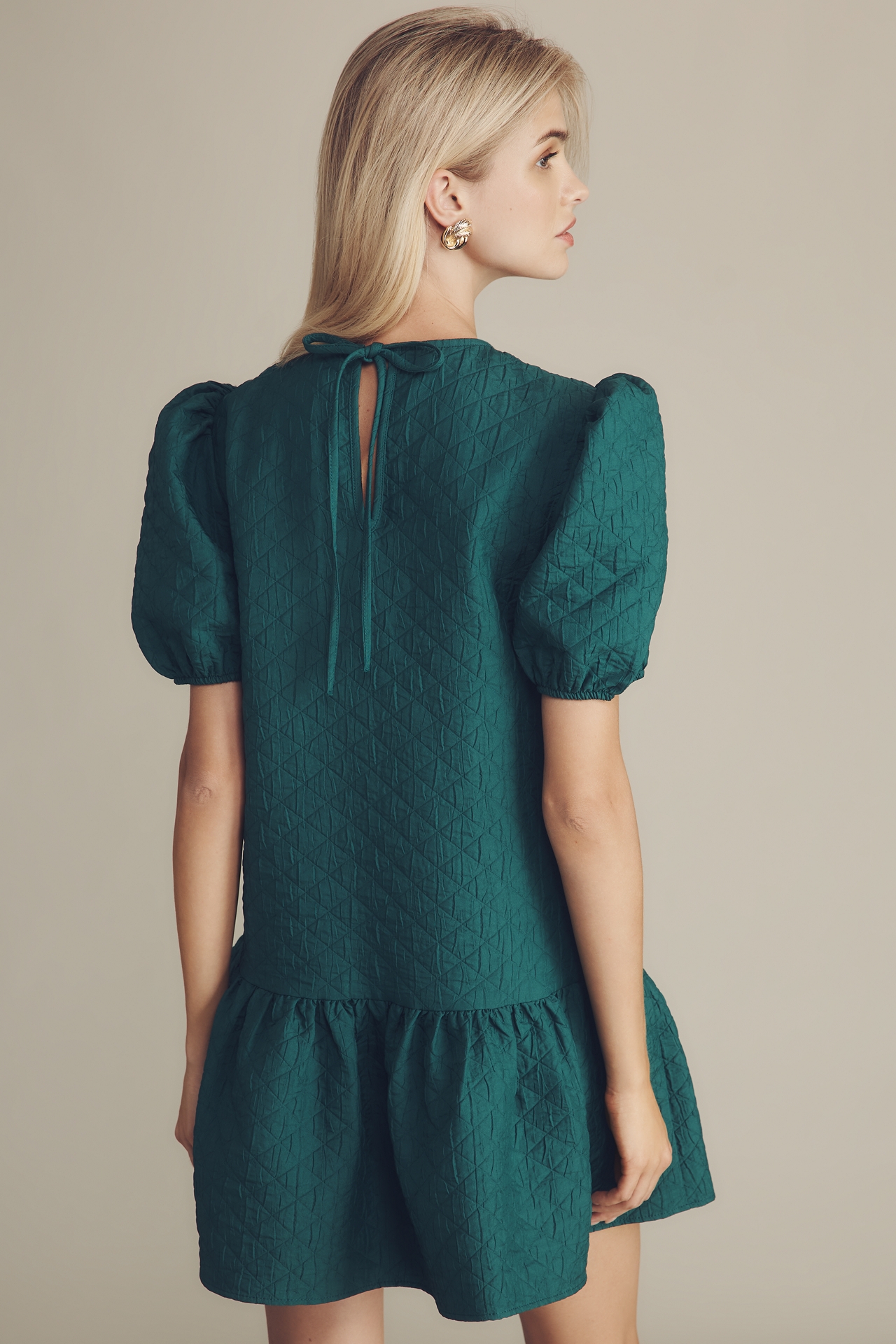 Maeve Puff-Sleeve Drop-Waist Mini Dress