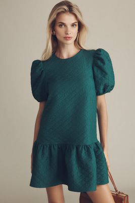 Maeve Puff-Sleeve Drop-Waist Mini Dress
