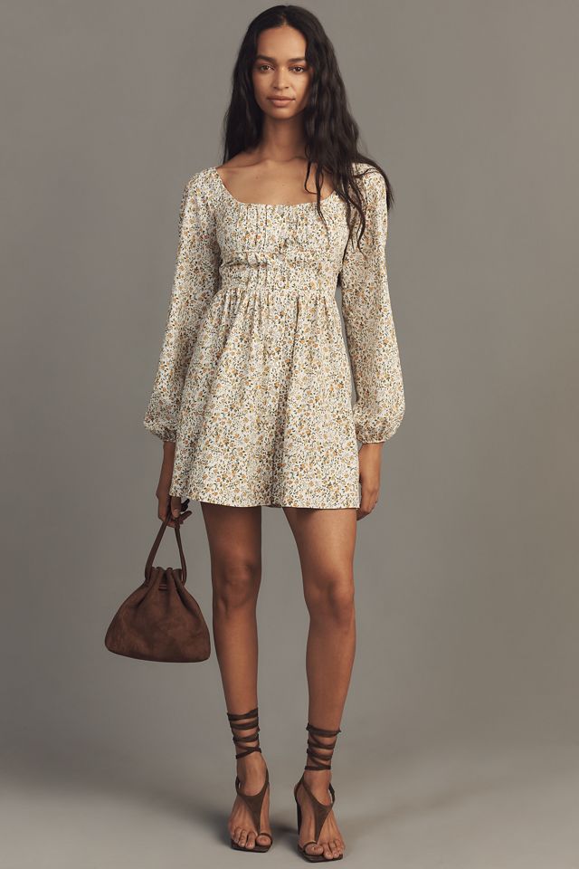 By Anthropologie Long-Sleeve Corset A-Line Mini Dress | Anthropologie
