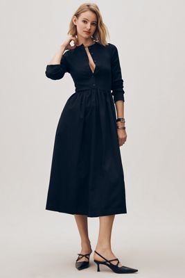 Maeve Long-Sleeve Twofer Cardigan Midi Dress