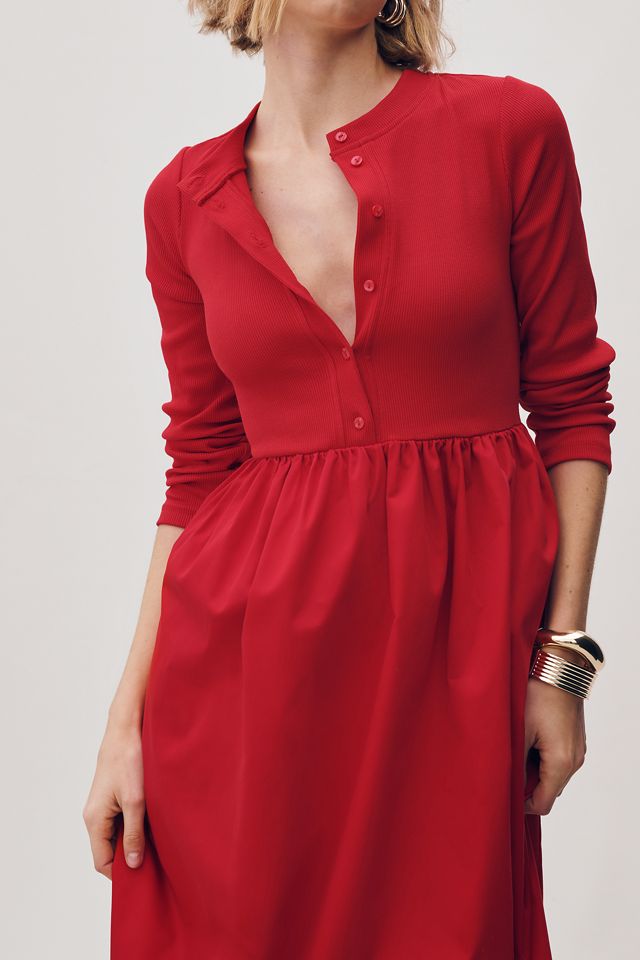 Maeve Long-Sleeve Twofer Cardigan Midi Dress | Anthropologie