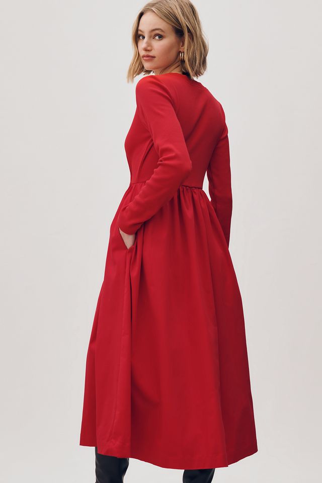 Maeve Long-Sleeve Twofer Cardigan Midi Dress | Anthropologie
