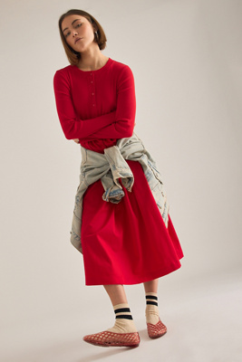 Maeve Long-Sleeve Twofer Cardigan Midi Dress