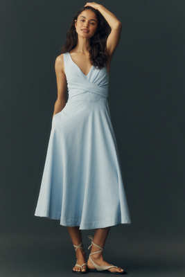 seersucker bridesmaid dresses Lauren James The Stratton Dress in Blue Seersucker – Country Club Prep main image 0