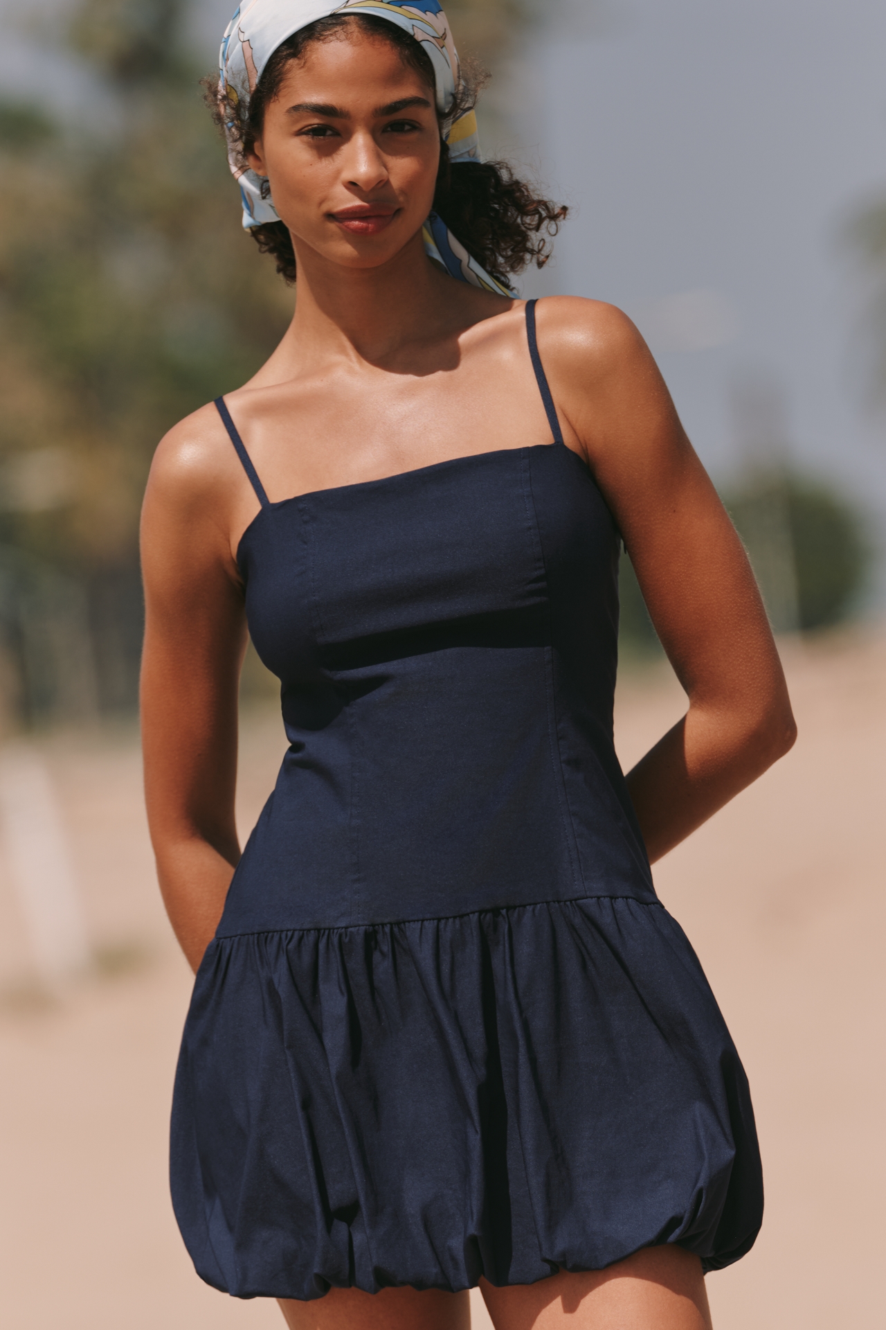 Maeve Square-Neck Poplin Bubble Mini Dress