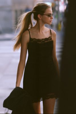 By Anthropologie Square-Neck Lace Mini Dress